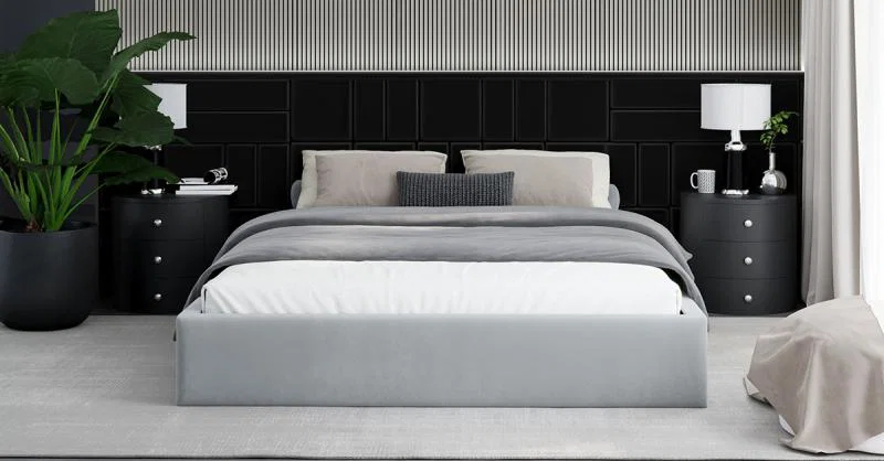 Čalouněná postel ORLANDO 120x200 Světle šedá PARIS s úložným prostorem kovový rošt