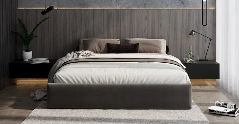 Čalouněná postel ORLANDO 120x200 Tmavě šedá PARIS s úložným prostorem kovový rošt