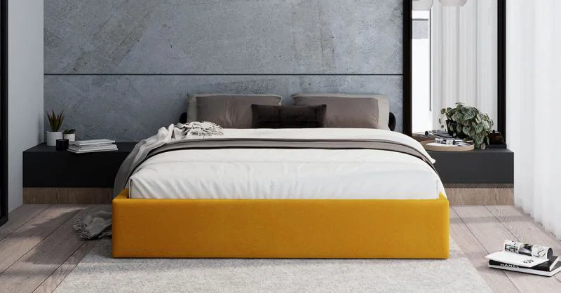 Čalouněná postel ORLANDO 140x200 Žlutá PARIS s úložným prostorem kovový rošt