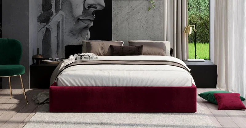 Čalouněná postel ORLANDO 140x200 Vínová PARIS s úložným prostorem kovový rošt