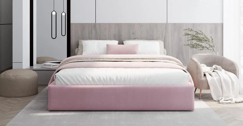 Čalouněná postel ORLANDO 160x200 Růžová PARIS s úložným prostorem kovový rošt