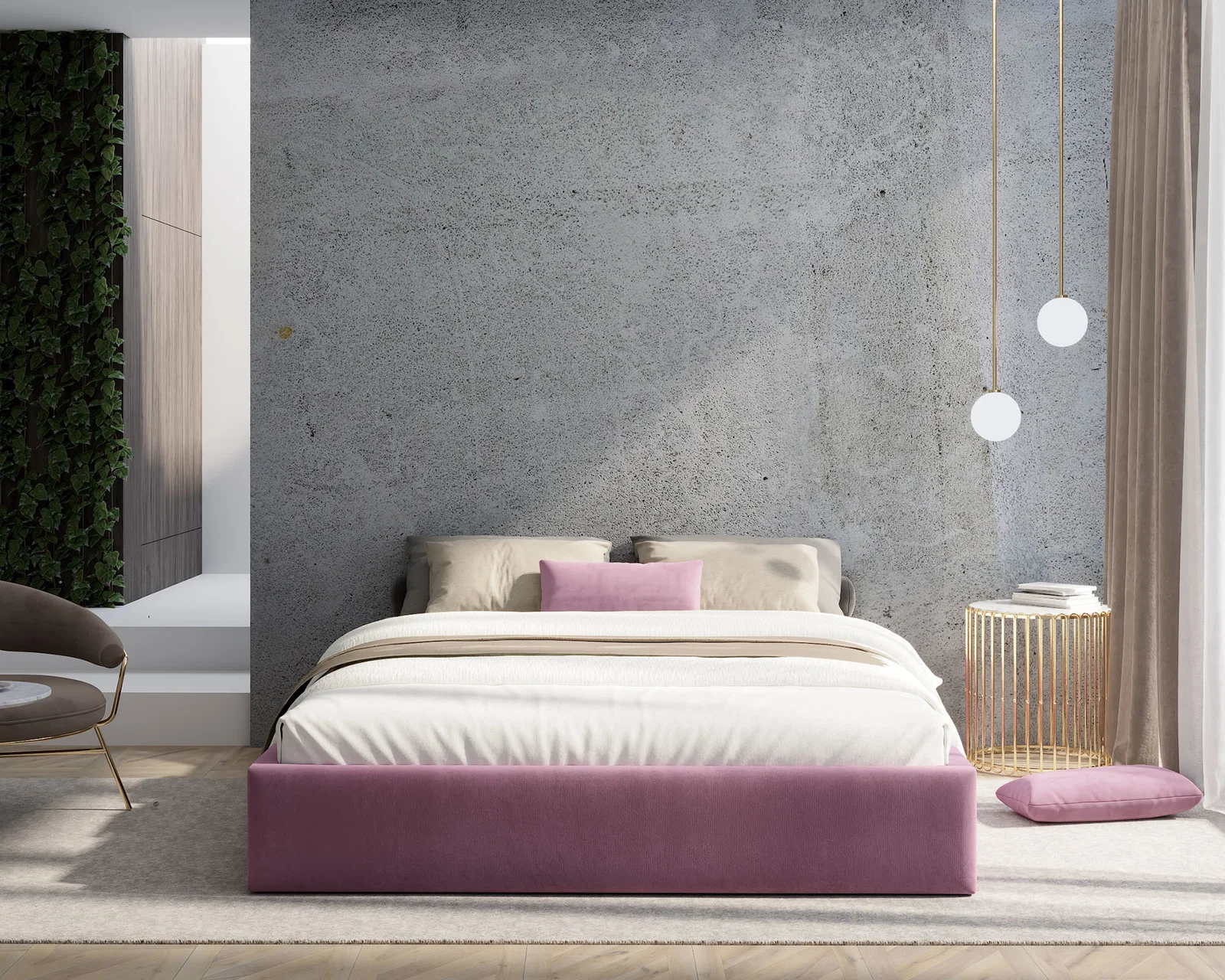 Čalouněná postel ORLANDO 160x200 Fialová PARIS s úložným prostorem kovový rošt