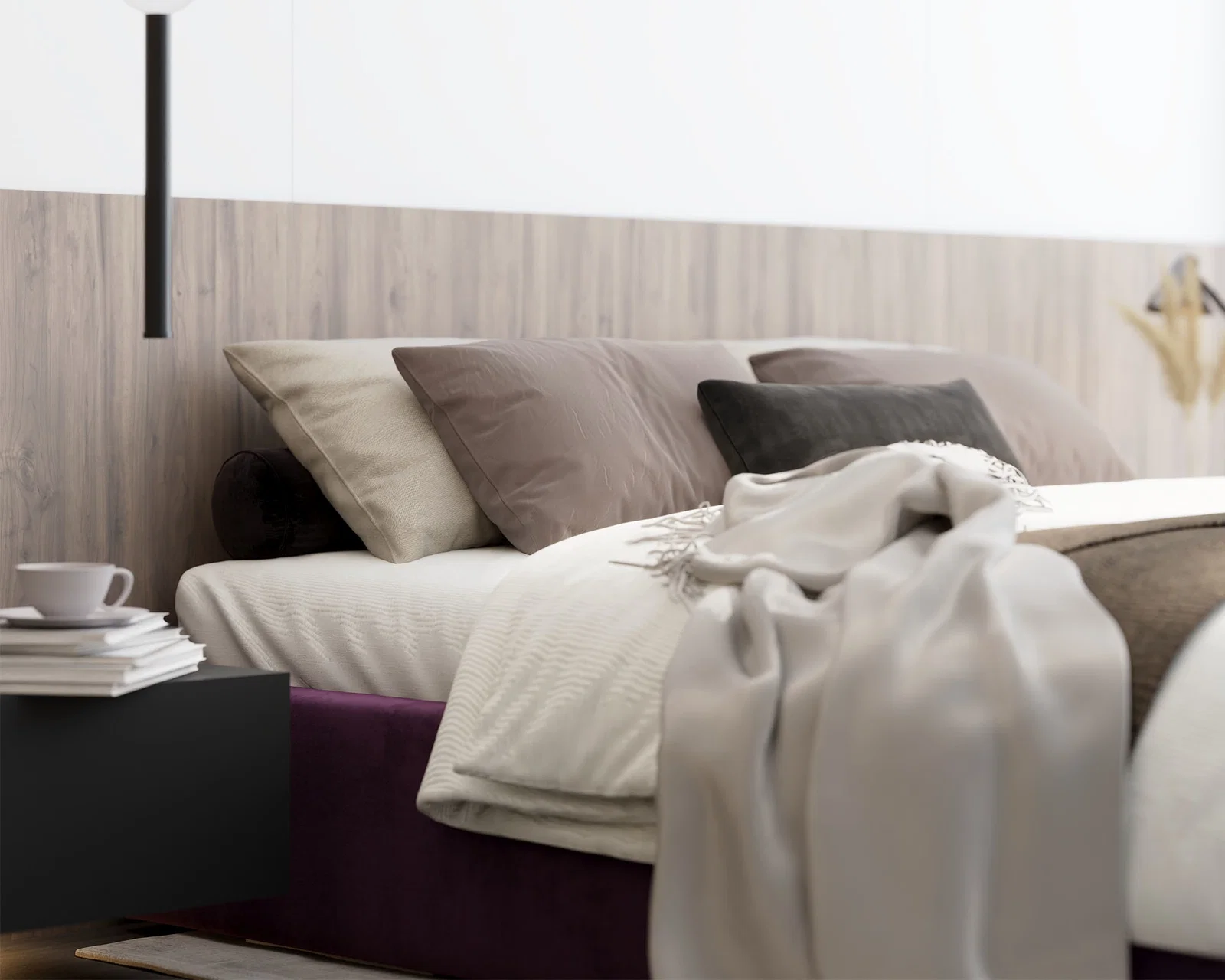 Čalouněná postel ORLANDO 160x200 Tmavě fialová PARIS s úložným prostorem kovový rošt