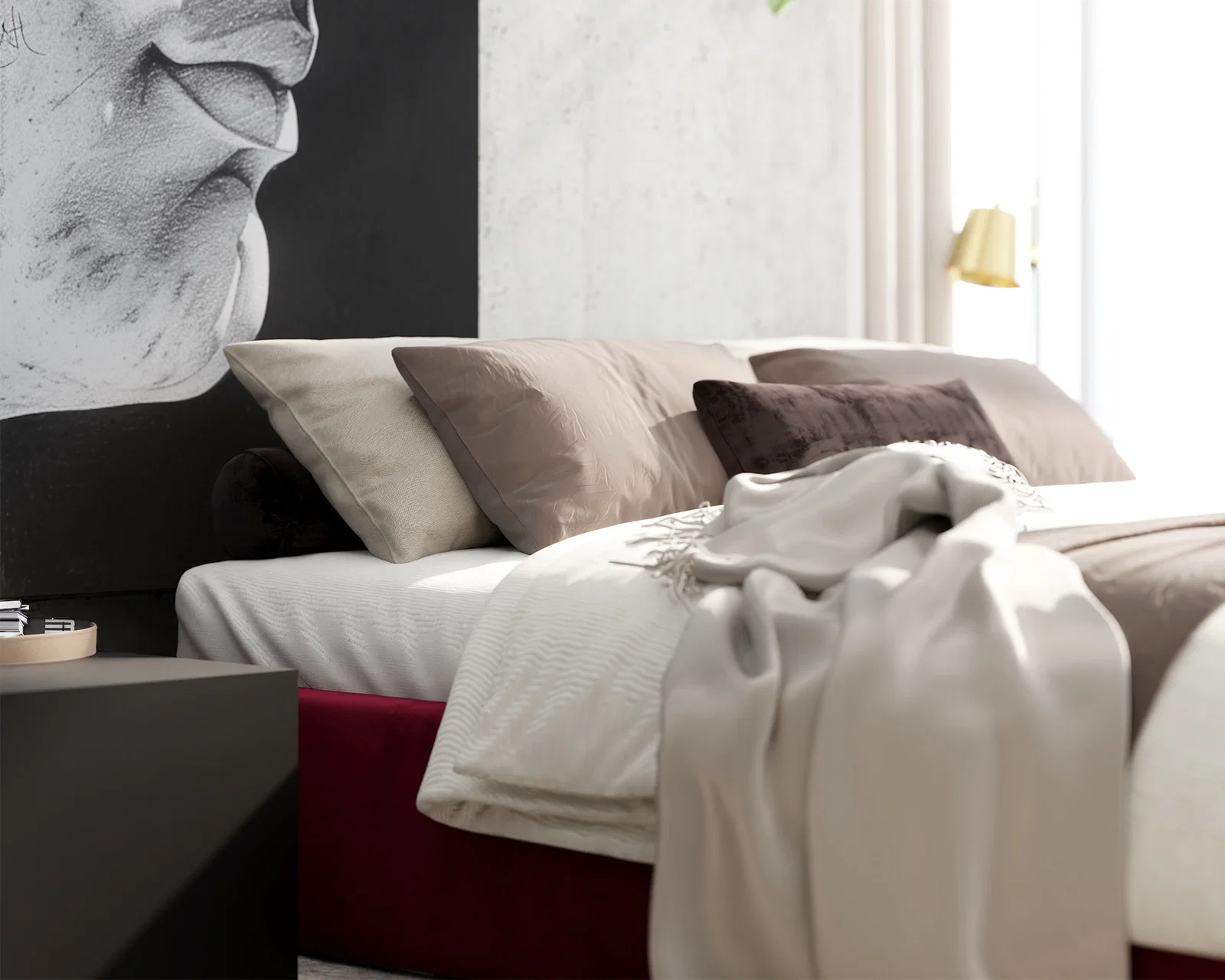 Čalouněná postel ORLANDO 160x200 Vínová PARIS s úložným prostorem kovový rošt
