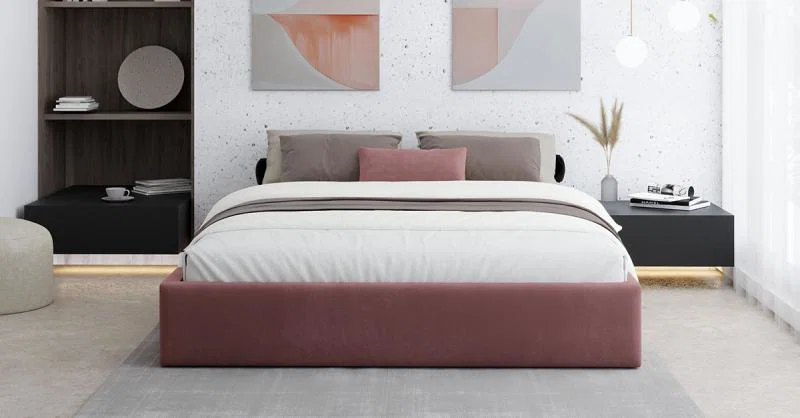 Čalouněná postel ORLANDO 160x200 Lososová PARIS s úložným prostorem kovový rošt