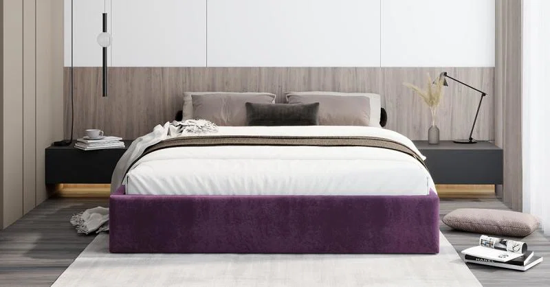 Čalouněná postel ORLANDO 180x200 Tmavě fialová PARIS s úložným prostorem kovový rošt