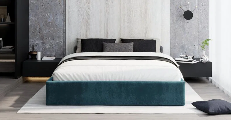 Čalouněná postel ORLANDO 180x200 Modrá PARIS s úložným prostorem kovový rošt