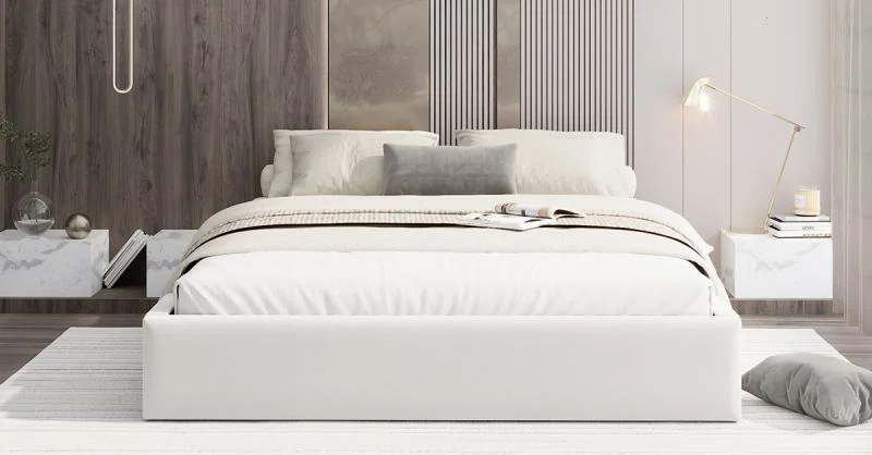 Čalouněná postel ORLANDO 90x200 Bílá TRINITY s úložným prostorem kovový rošt