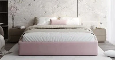 Čalouněná postel ORLANDO 90x200 Růžová TRINITY s úložným prostorem kovový rošt