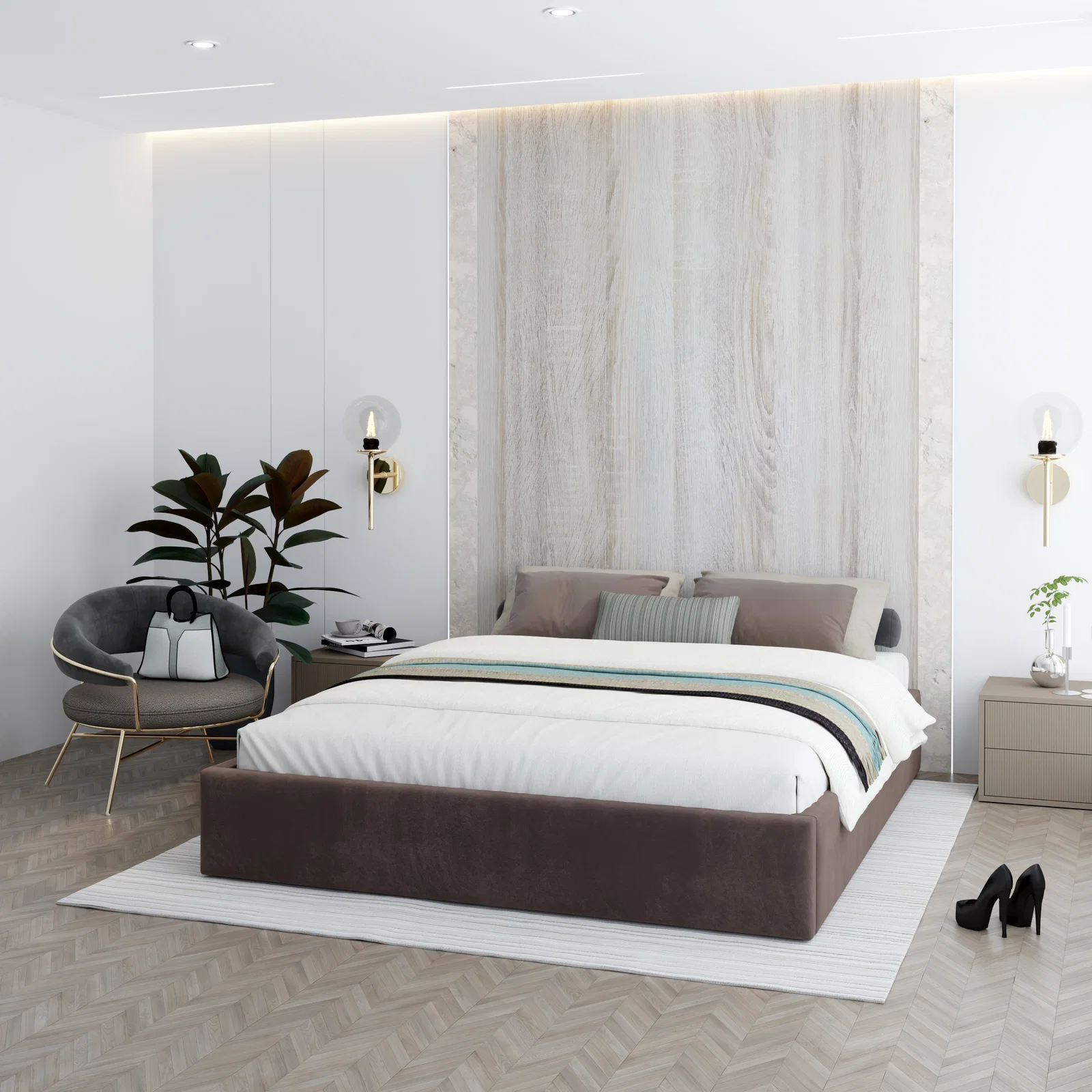 Čalouněná postel ORLANDO 90x200 Hnědá TRINITY s úložným prostorem kovový rošt