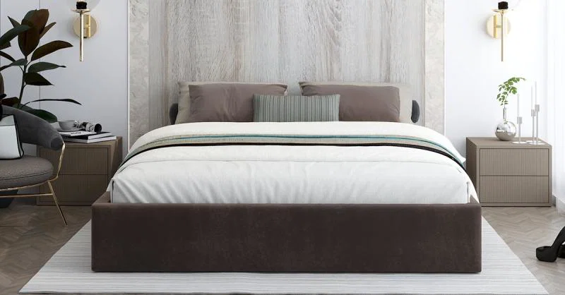 Čalouněná postel ORLANDO 90x200 Hnědá TRINITY s úložným prostorem kovový rošt