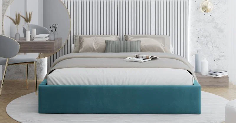 Čalouněná postel ORLANDO 120x200 Tyrkysová TRINITY s úložným prostorem kovový rošt