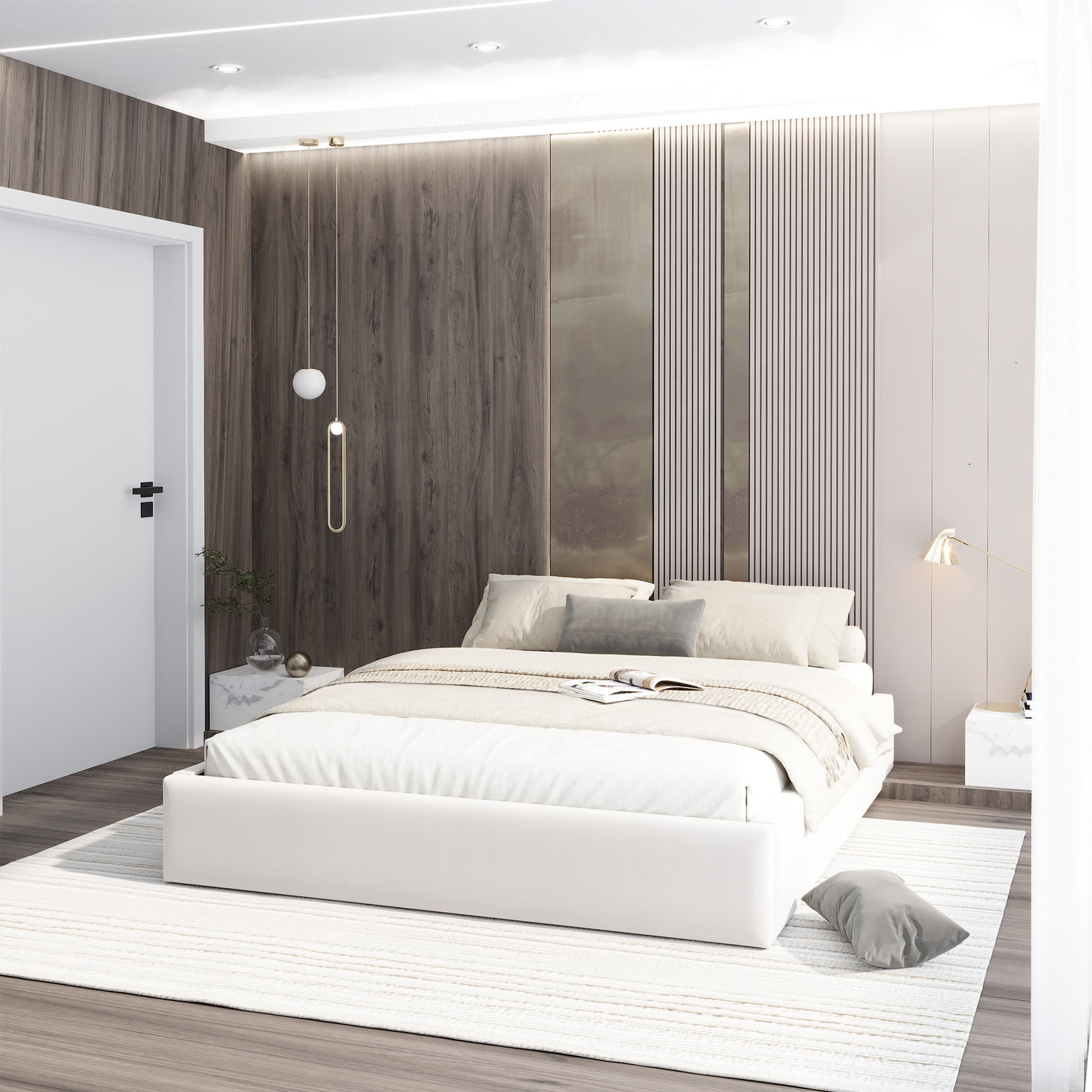 Čalúnená posteľ ORLANDO 140x200 Biela TRINITY s úložným priestorom kovový rošt