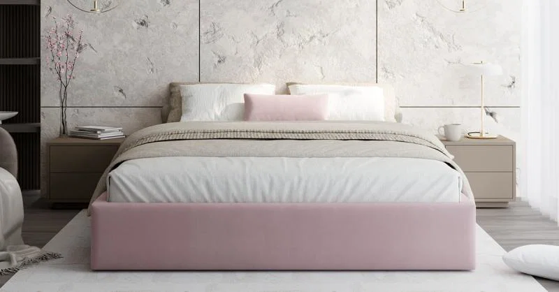 Čalouněná postel ORLANDO 140x200 Růžová TRINITY s úložným prostorem kovový rošt