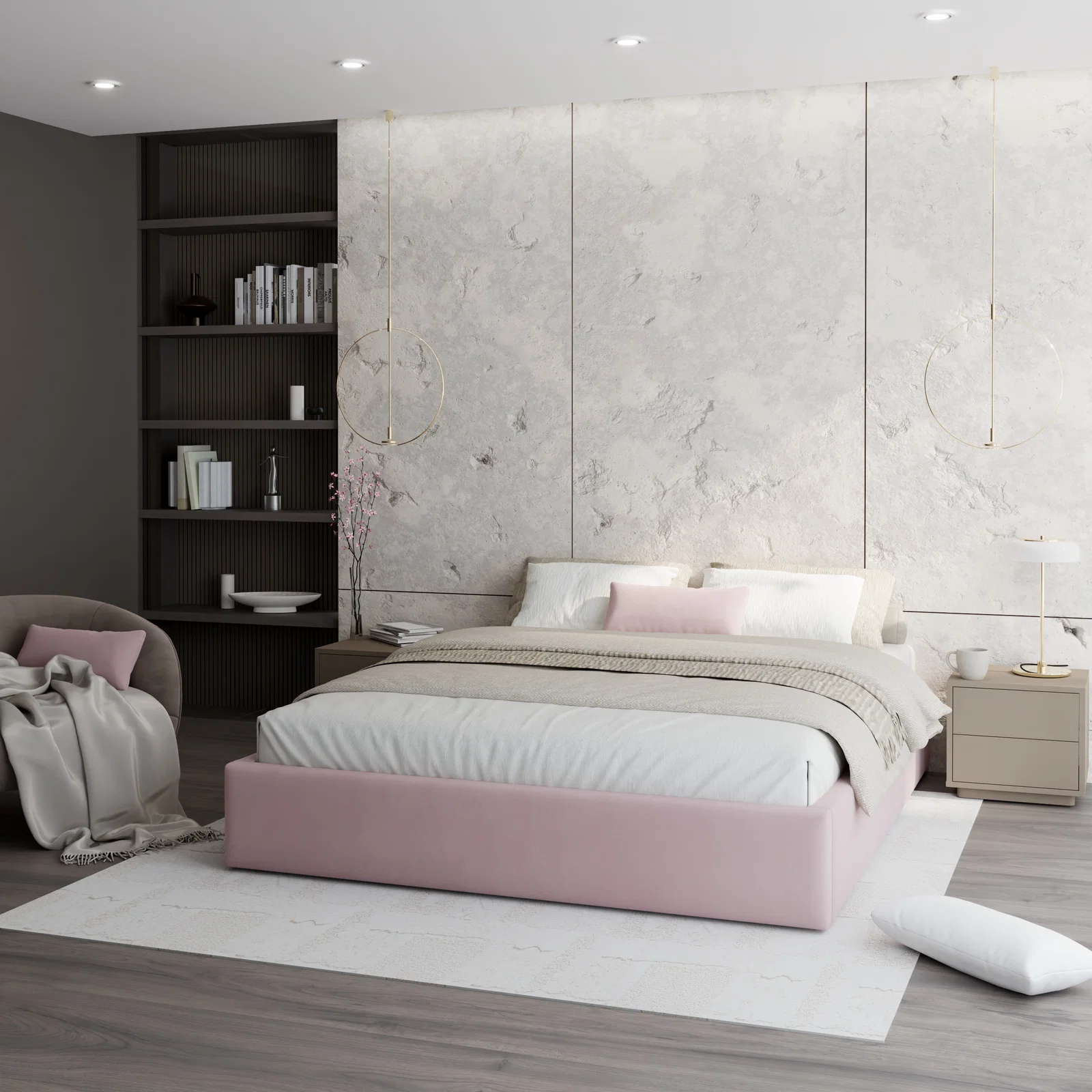 Čalouněná postel ORLANDO 180x200 Růžová TRINITY s úložným prostorem kovový rošt