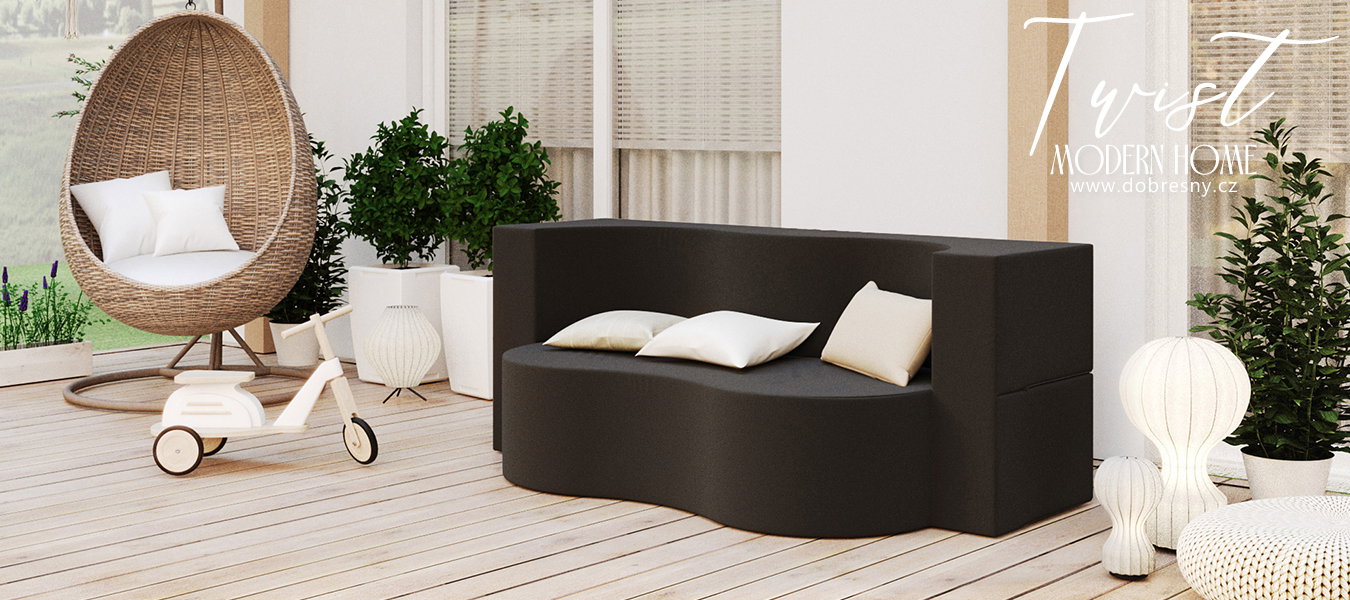 Rozkladacia pohovka TWIST GARDEN ČIERNA vodeodoná 120x200