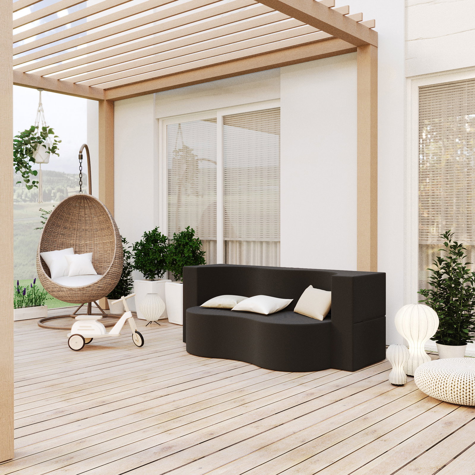 Rozkladacia pohovka TWIST GARDEN ČIERNA vodeodoná 120x200