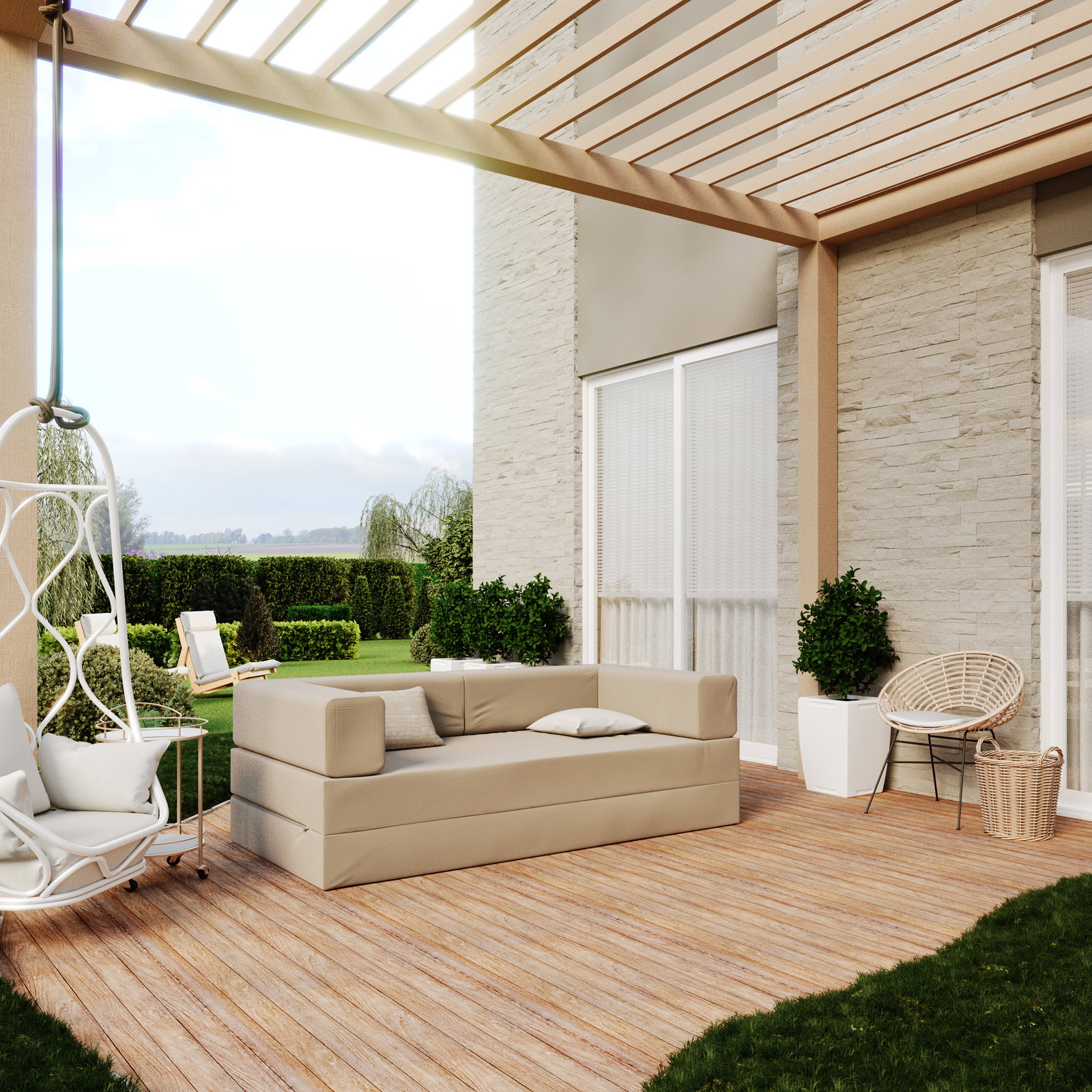 Rozkladacia pohovka AVIO GARDEN BÉŽOVÁ vodeodoná 200x200