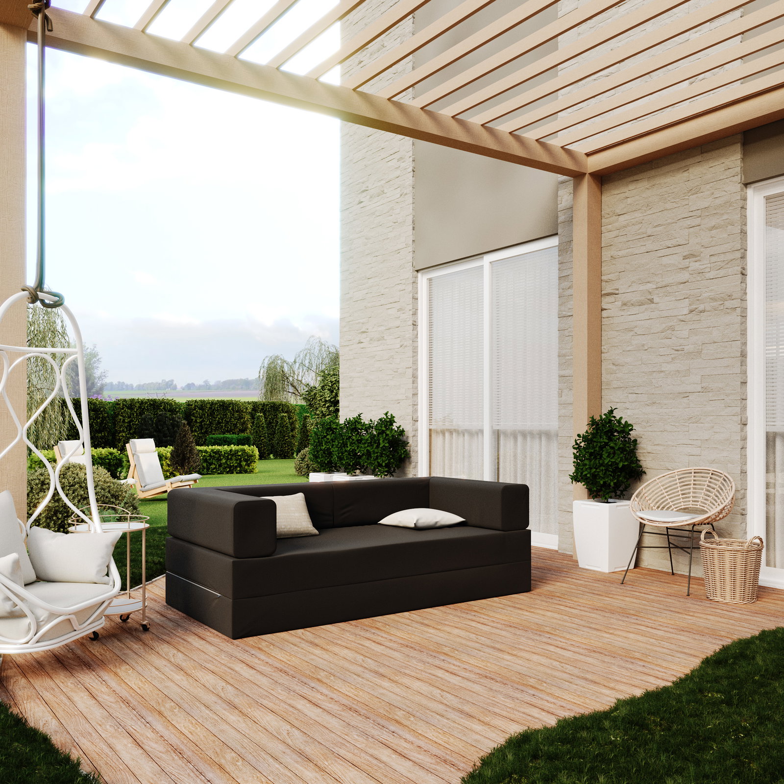 Rozkladacia pohovka AVIO GARDEN ČIERNA vodeodoná 200x200