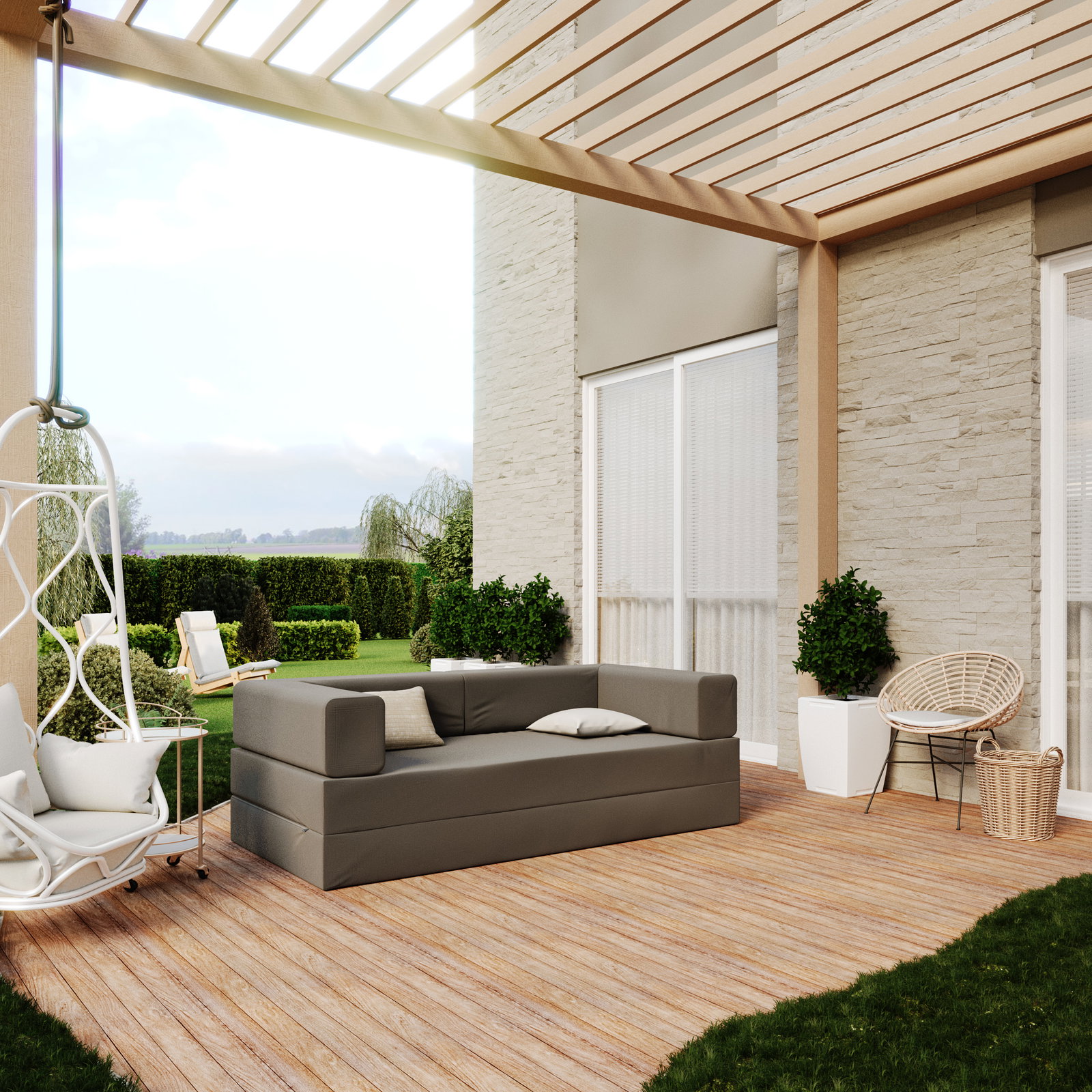 Rozkladacia pohovka AVIO GARDEN TMAVO ŠEDÁ vodeodoná 200x200