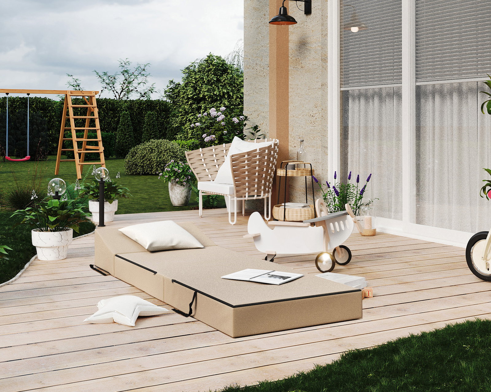 Rozkladacia záhradná pohovka SUZI GARDEN BÉŽOVÁ vodeodolná 70x200 výška 9 cm