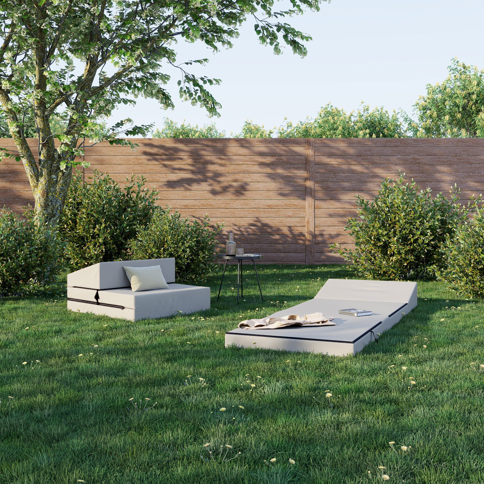 Rozkladacia záhradná pohovka SUZI GARDEN BÉŽOVÁ vodeodolná 70x200 výška 9 cm