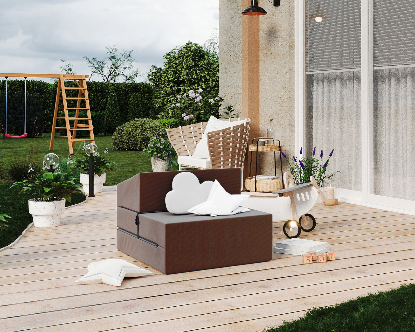 Rozkladacia záhradná pohovka SUZI GARDEN HNEDÁ vodeodolná 70x200 výška 9 cm