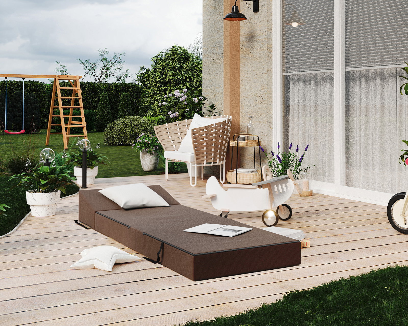 Rozkladacia záhradná pohovka SUZI GARDEN HNEDÁ vodeodolná 70x200 výška 9 cm