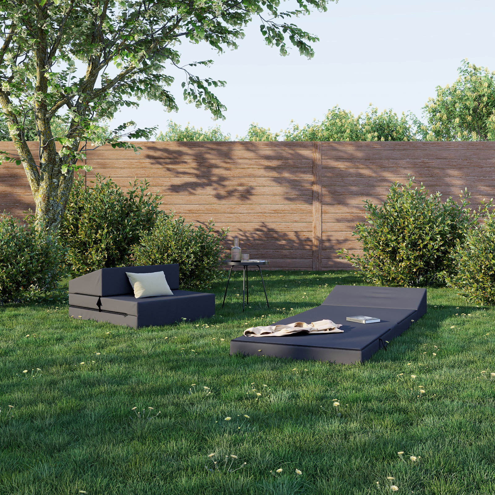 Rozkladacia záhradná pohovka SUZI GARDEN ČIERNA vodeodolná 70x200 výška 9 cm
