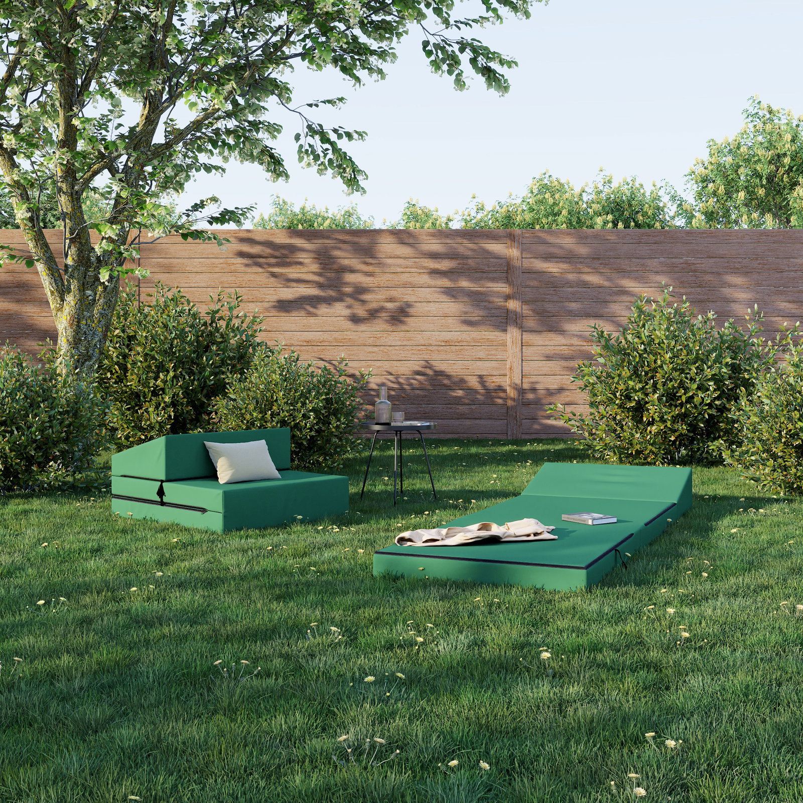 Rozkladacia záhradná pohovka SUZI GARDEN ZELENÁ vodeodolná 70x200 výška 9 cm