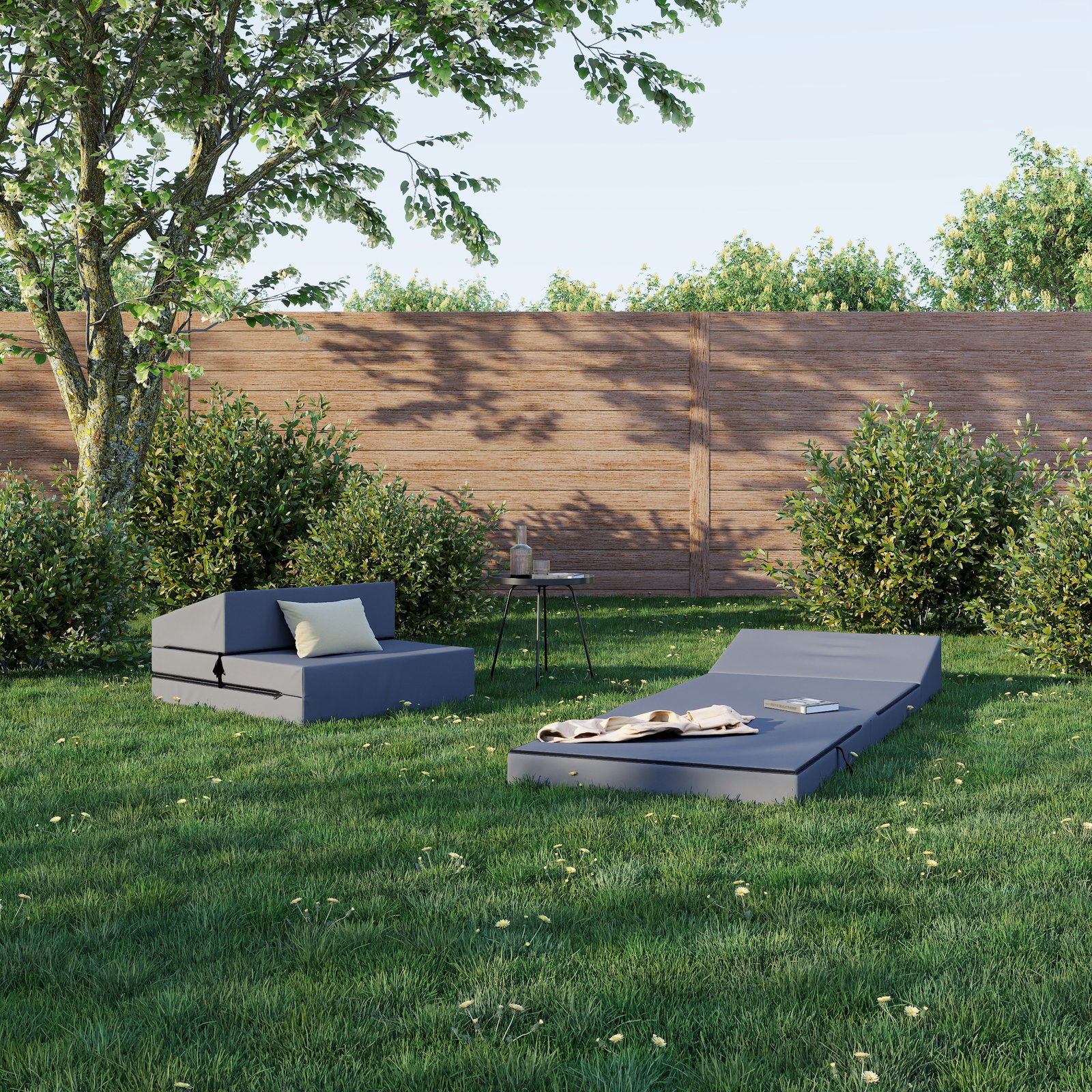 Rozkladacia záhradná pohovka SUZI GARDEN ŠEDÁ vodeodolná 70x200 výška 9 cm