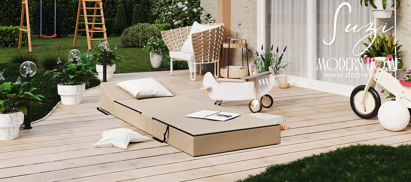 Rozkladacia záhradná pohovka SUZI GARDEN BÉŽOVÁ vodeodolná 70x200 výška 14 cm