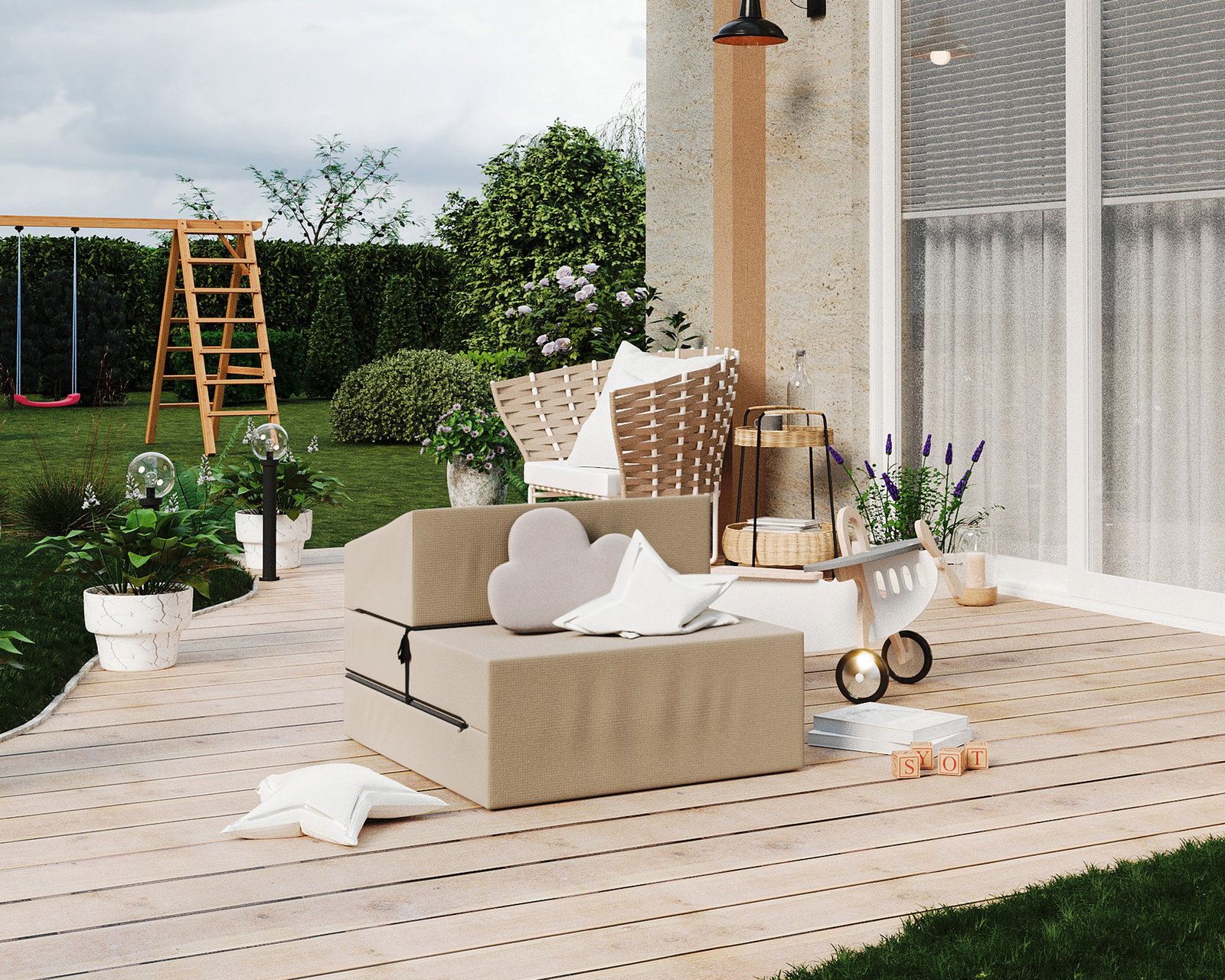 Rozkladacia záhradná pohovka SUZI GARDEN BÉŽOVÁ vodeodolná 70x200 výška 14 cm