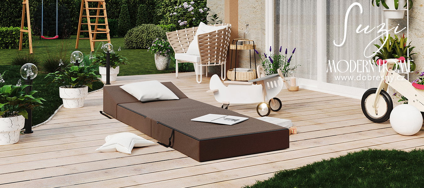 Rozkladacia záhradná pohovka SUZI GARDEN HNEDÁ vodeodolná 70x200 výška 14 cm