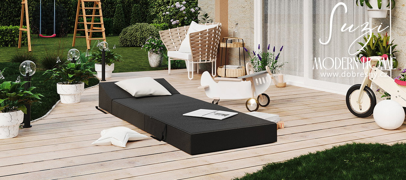 Rozkladacia záhradná pohovka SUZI GARDEN ČIERNA vodeodolná 70x200 výška 14 cm