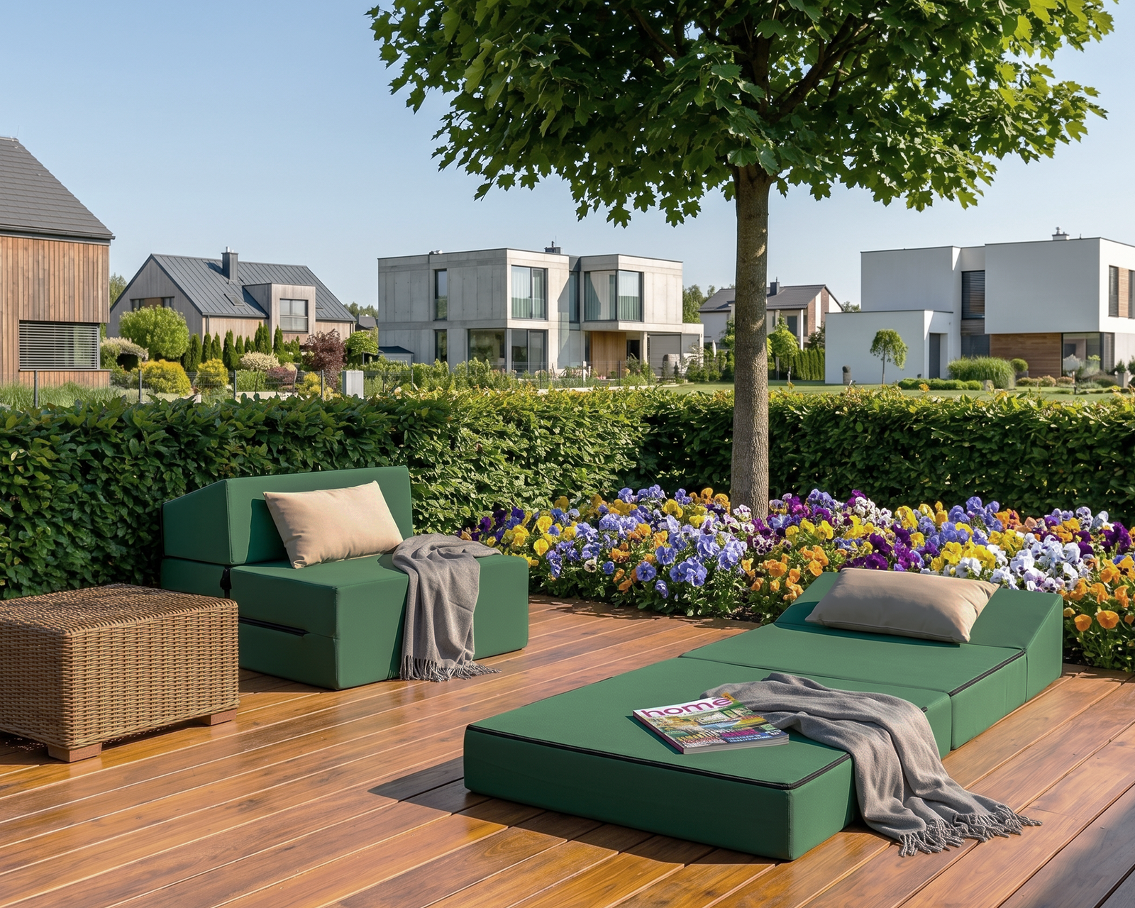 Rozkladacia záhradná pohovka SUZI GARDEN ZELENÁ vodeodolná 70x200 výška 14 cm