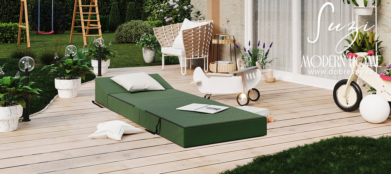 Rozkladacia záhradná pohovka SUZI GARDEN ZELENÁ vodeodolná 70x200 výška 14 cm