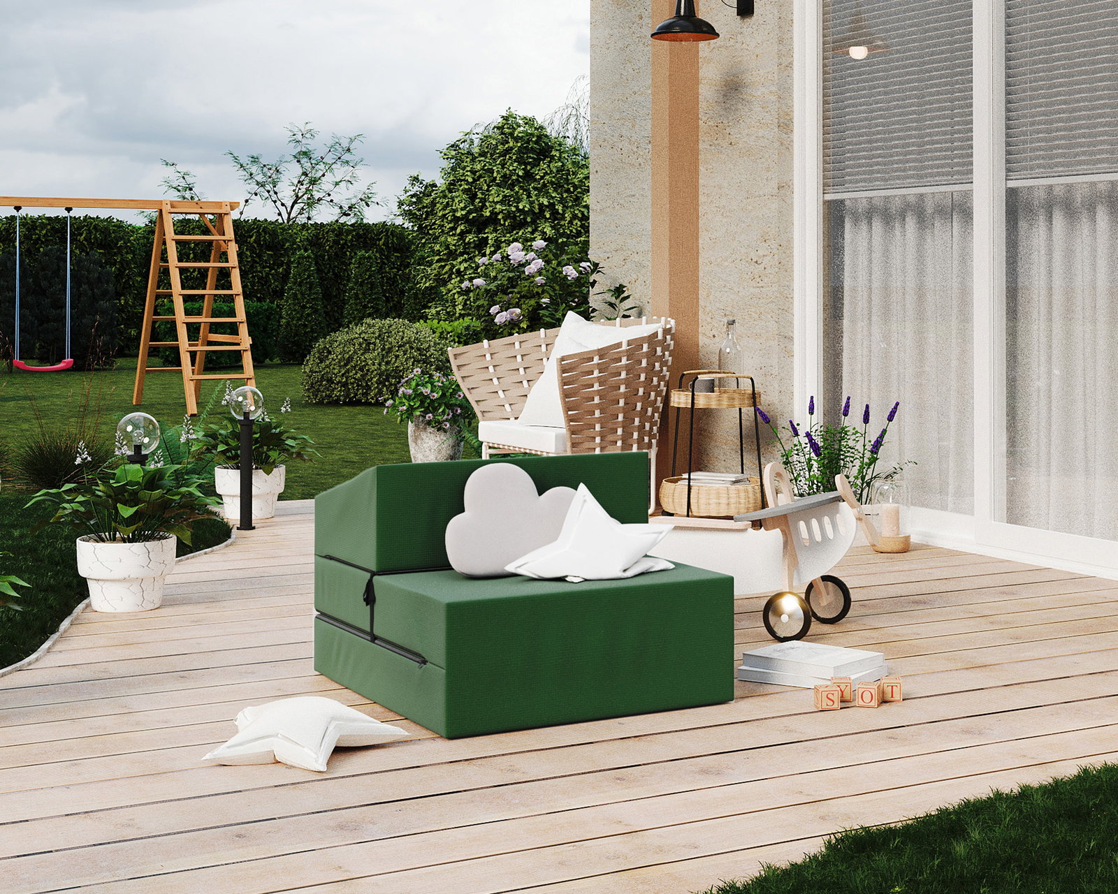 Rozkladacia záhradná pohovka SUZI GARDEN ZELENÁ vodeodolná 70x200 výška 14 cm