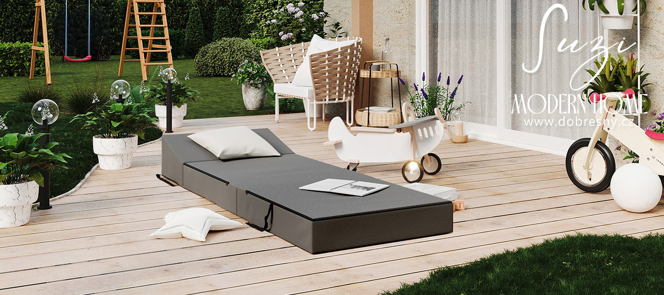 Rozkladacia záhradná pohovka SUZI GARDEN ŠEDÁ vodeodolná 70x200 výška 14 cm