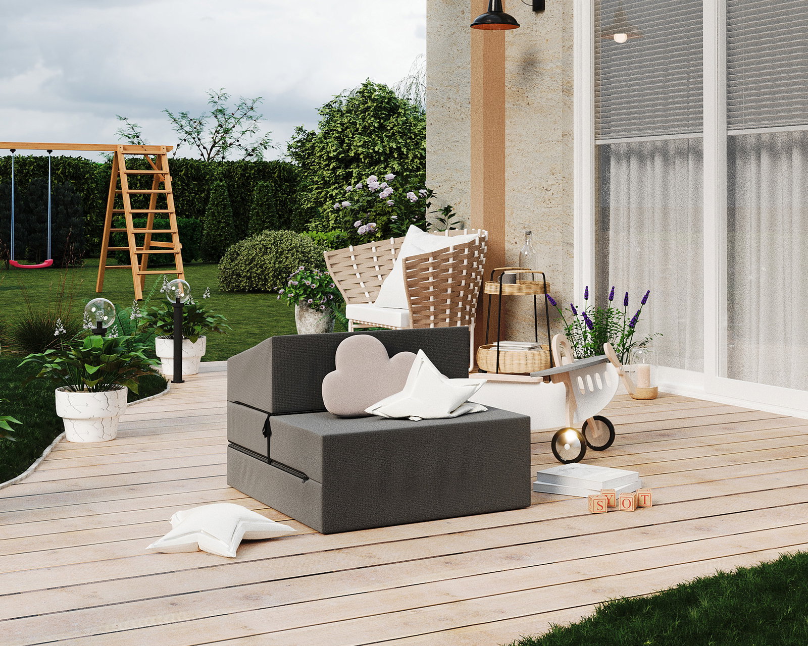 Rozkladacia záhradná pohovka SUZI GARDEN ŠEDÁ vodeodolná 70x200 výška 14 cm