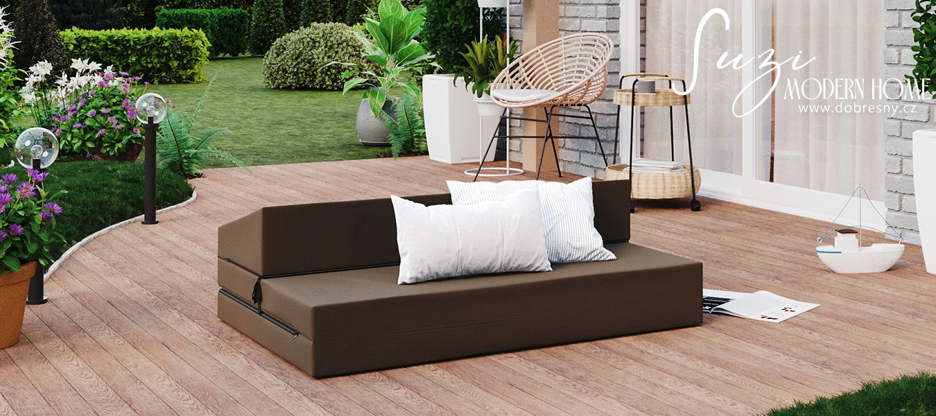 Rozkladacia záhradná pohovka SUZI GARDEN HNEDÁ vodeodolná 120x200 výška 9 cm