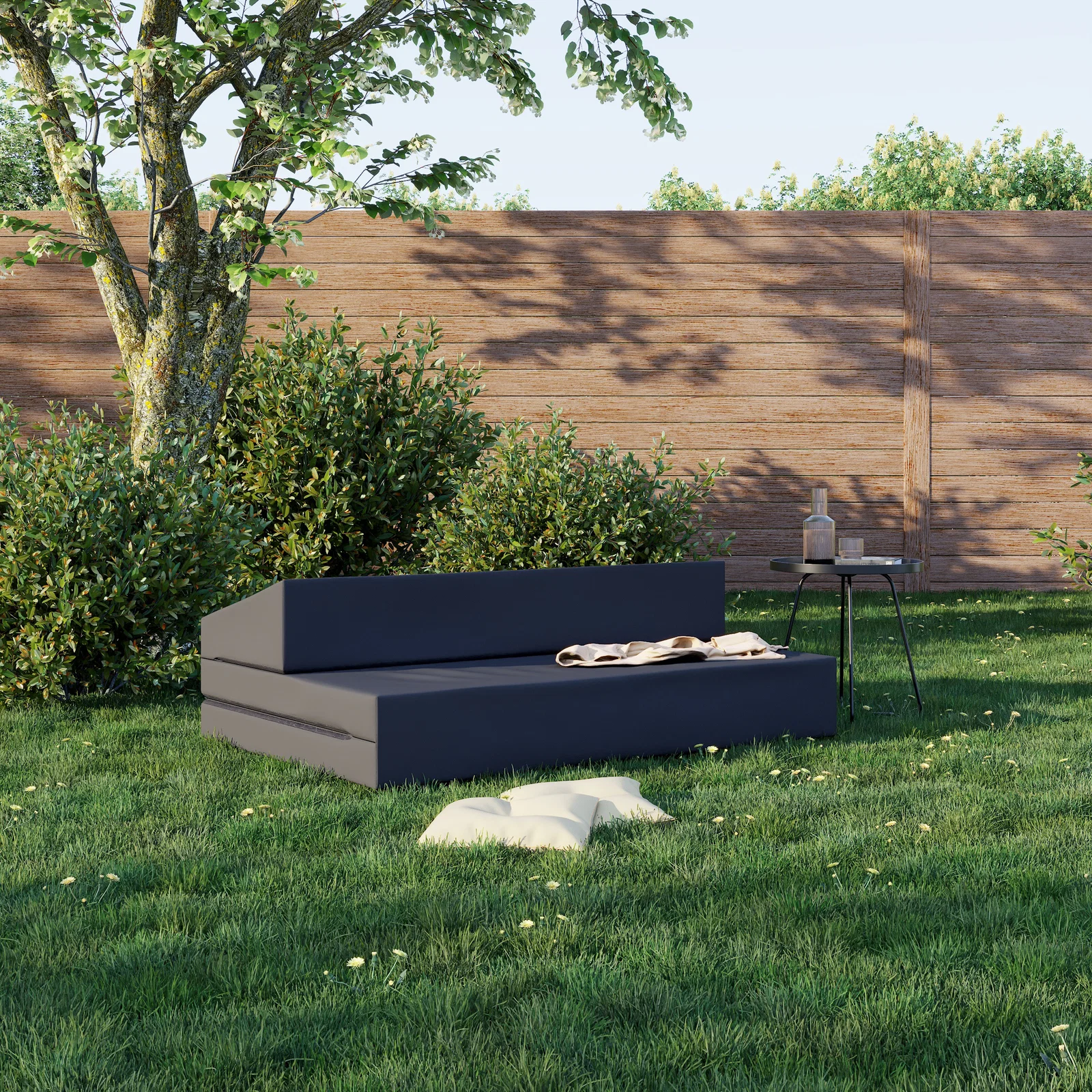 Rozkládací zahradní pohovka SUZI GARDEN ČERNÁ voděodolná 120x200 výška 9 cm