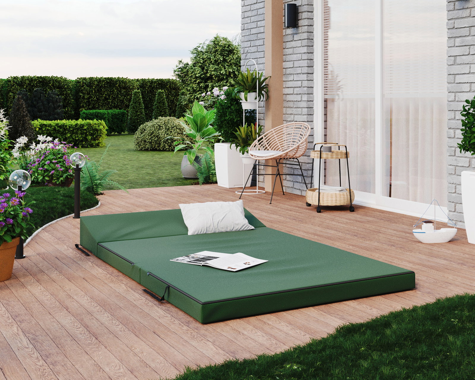 Rozkladacia záhradná pohovka SUZI GARDEN ZELENÁ vodeodolná 120x200 výška 9 cm