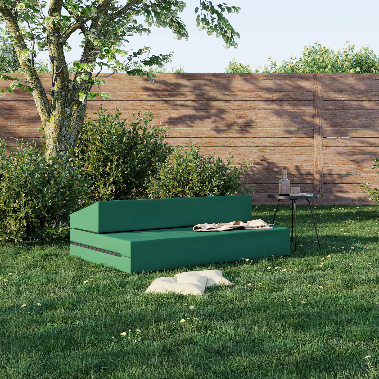 Rozkladacia záhradná pohovka SUZI GARDEN ZELENÁ vodeodolná 120x200 výška 9 cm