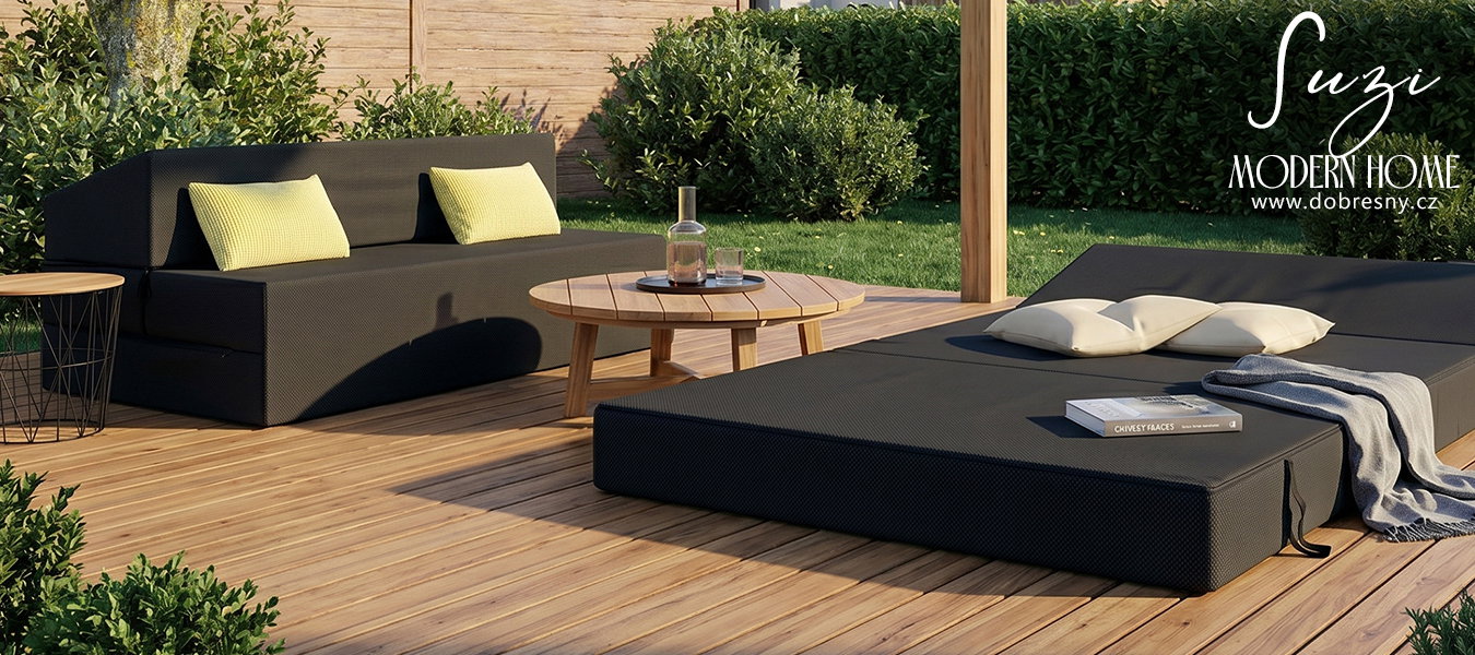 Rozkladacia záhradná pohovka SUZI GARDEN ČIERNA vodeodolná 120x200 výška 14 cm