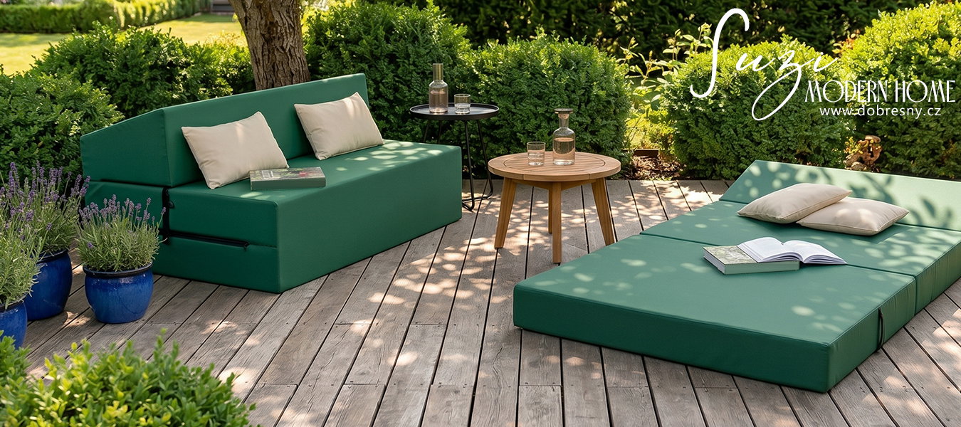 Rozkladacia záhradná pohovka SUZI GARDEN ZELENÁ vodeodolná 120x200 výška 14 cm