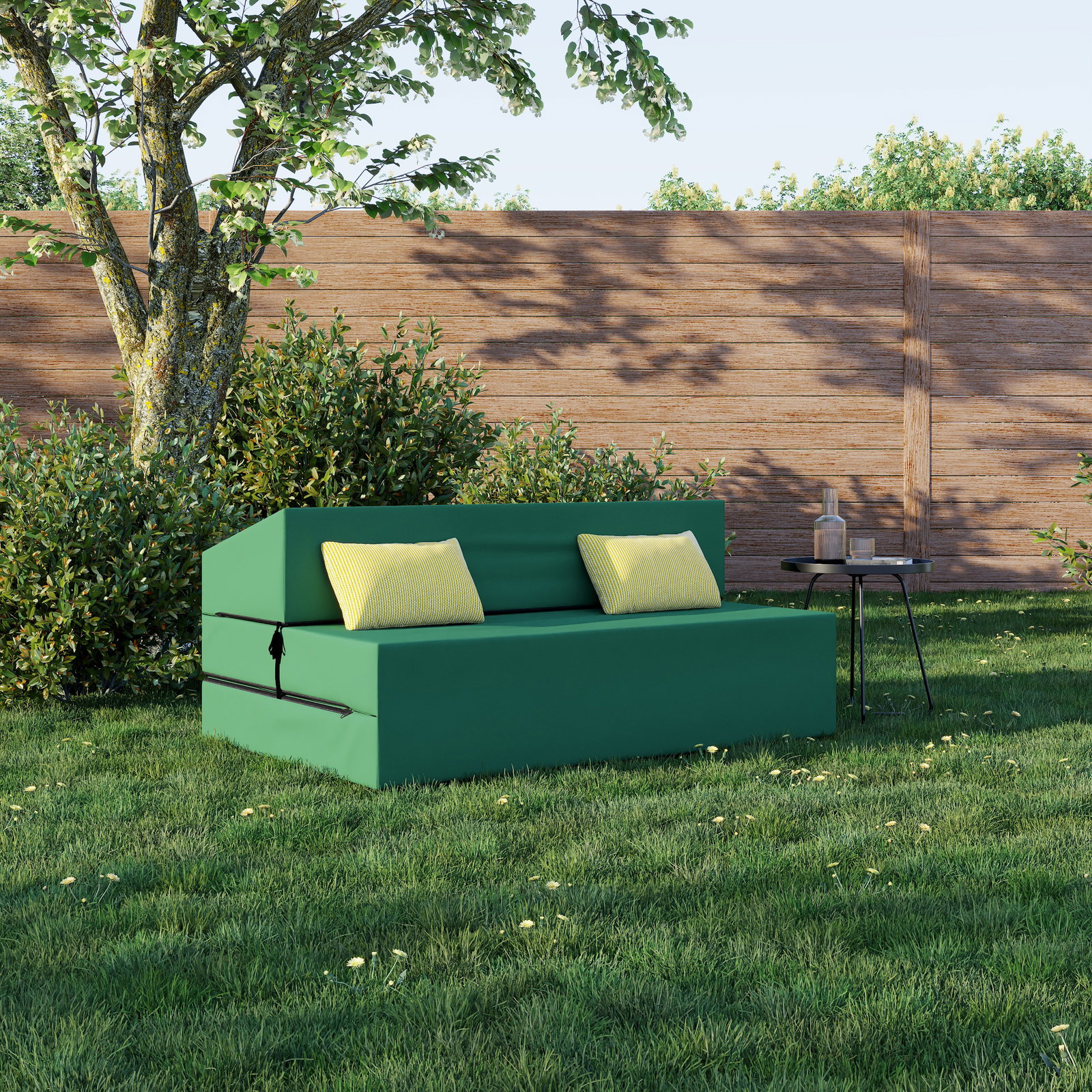 Rozkladacia záhradná pohovka SUZI GARDEN ZELENÁ vodeodolná 120x200 výška 14 cm