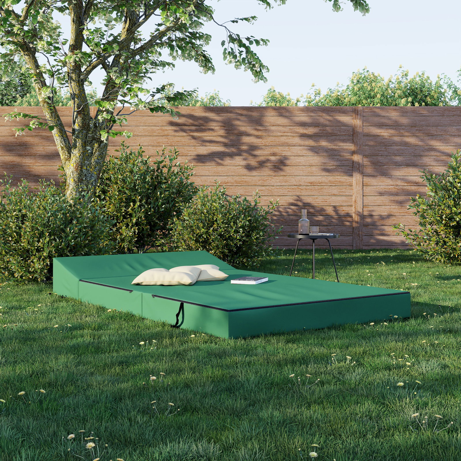 Rozkladacia záhradná pohovka SUZI GARDEN ZELENÁ vodeodolná 120x200 výška 14 cm