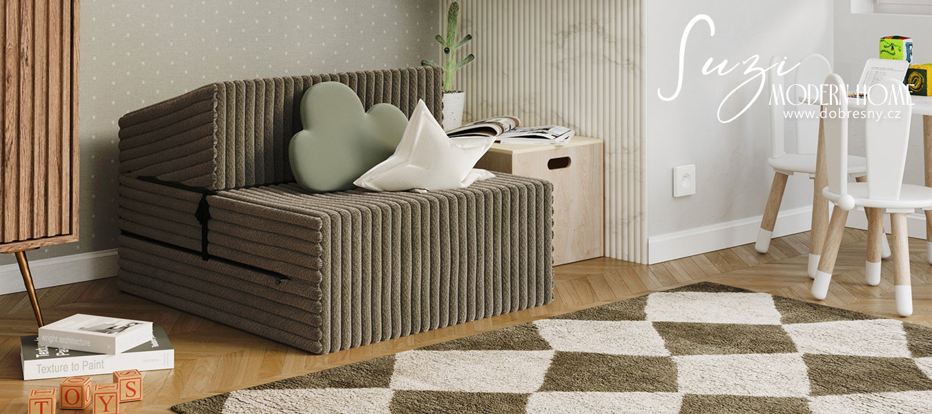 Rozkladacia pohovka SUZI OLIVOVO ZELENÁ SZTRUKS 70x200 výška 14 cm
