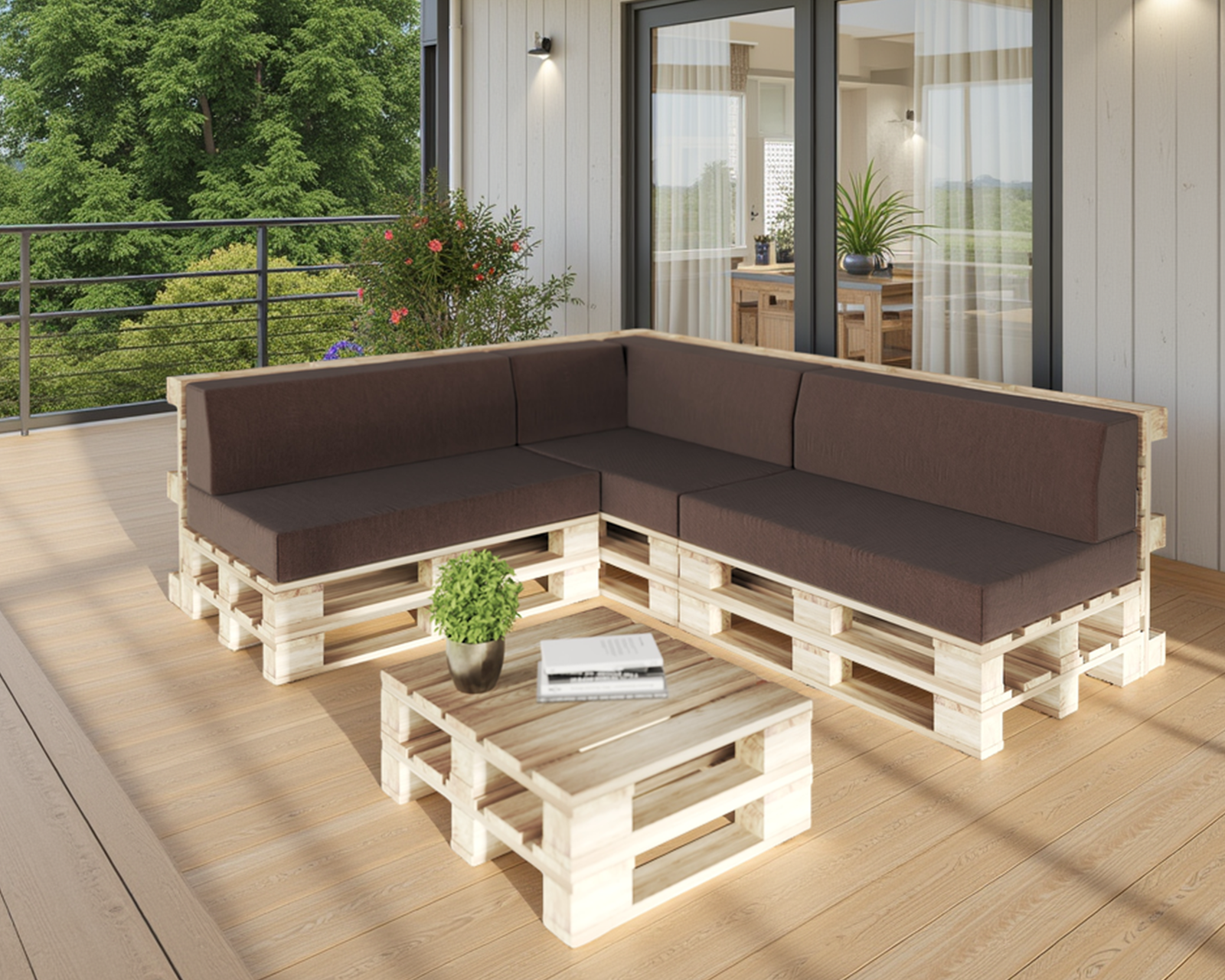 Záhradné sedáky a rohové opierky na euro palety hydrofóbne hnedé 120×78 cm